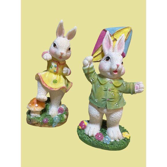 Bunny Gardens Collection Limited Edition rabbit figurines. Boy Girl - Picture 1 of 9